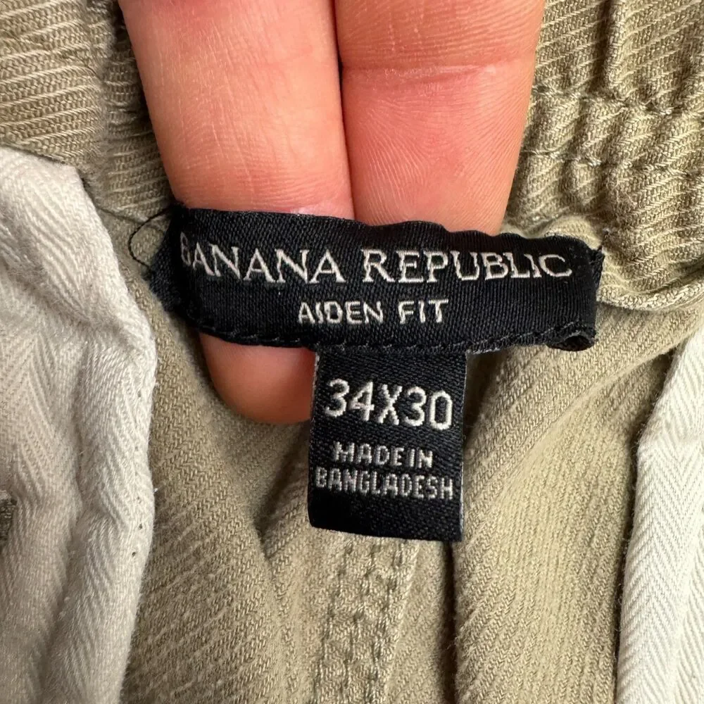 Banana Republic Aiden Cuffed Textured Twill Jogger Pants Mens 34x30 Olive Green